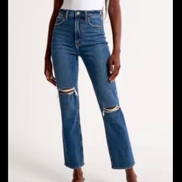 Abercrombie & Fitch Ankle Straight Ultra High Rise Destroyed Jeans 8 - Picture 1 of 8